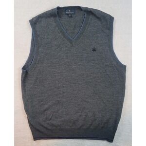Brooks Brothers Mens Gray Merino Wool V-Neck Sweater Vest SZ M Pullover
